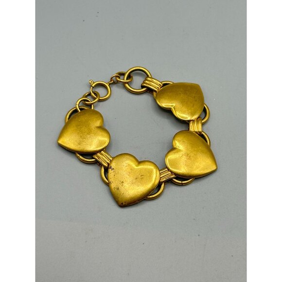 Vintage Brass Heart Link Bracelet Long Retro Charm Book Chain Links - Picture 2 of 6